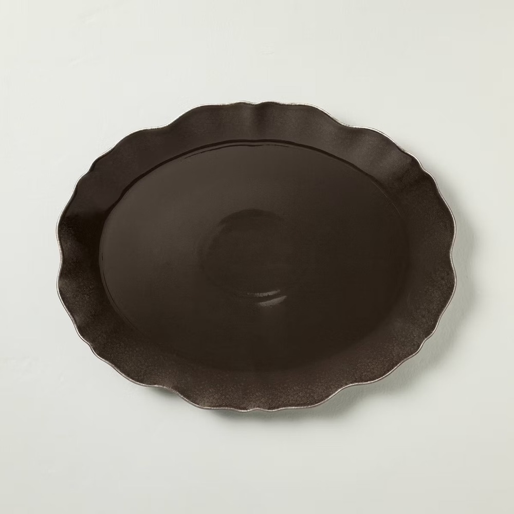 Ceramic Serving Platter Wavy Carved‎ Edge Brown - Hearth & Hand Magnolia, Target